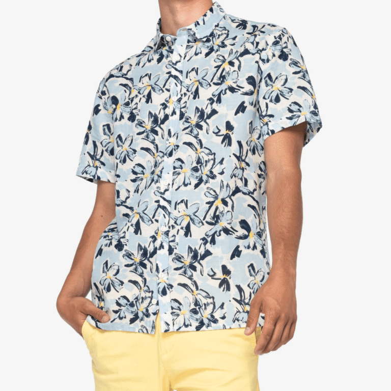 Camicia uomo Blu floreale lino e cotone biologico
